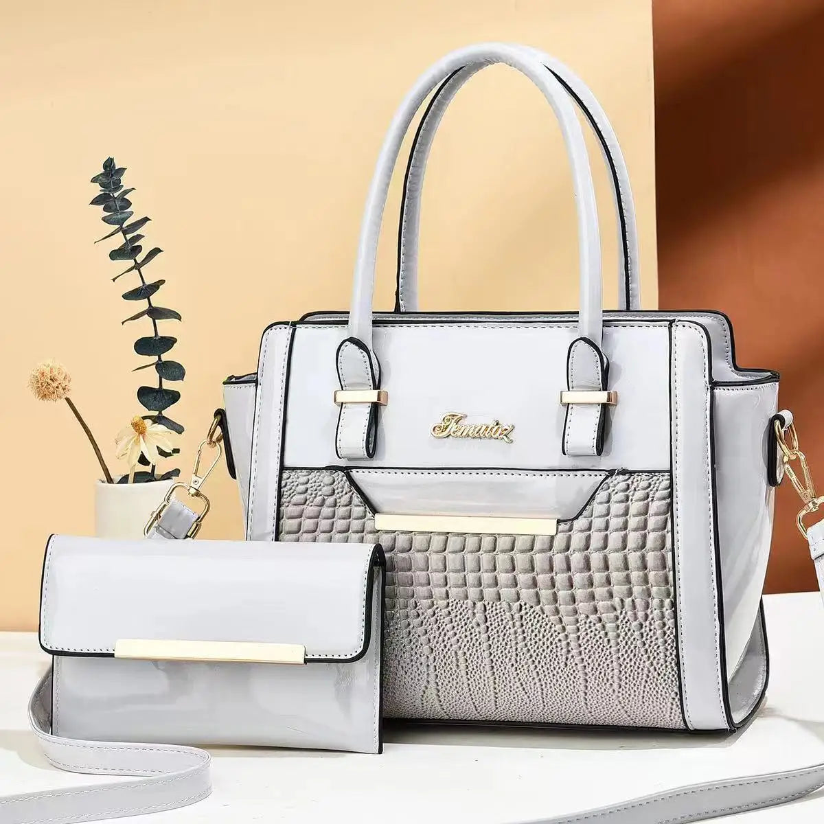 ★Archivepke★Double flat bag★Crocodile Beige★韓国★大人気 Fashion Quilting Design Women's Shoulder Bag Casual Ladies