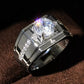Luxury Male Jewelry Silver Color Round Rings Cubic Zircon for Wedding Ceremony - Bama style