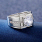 Luxury Male Jewelry Silver Color Round Rings Cubic Zircon for Wedding Ceremony - Bama style