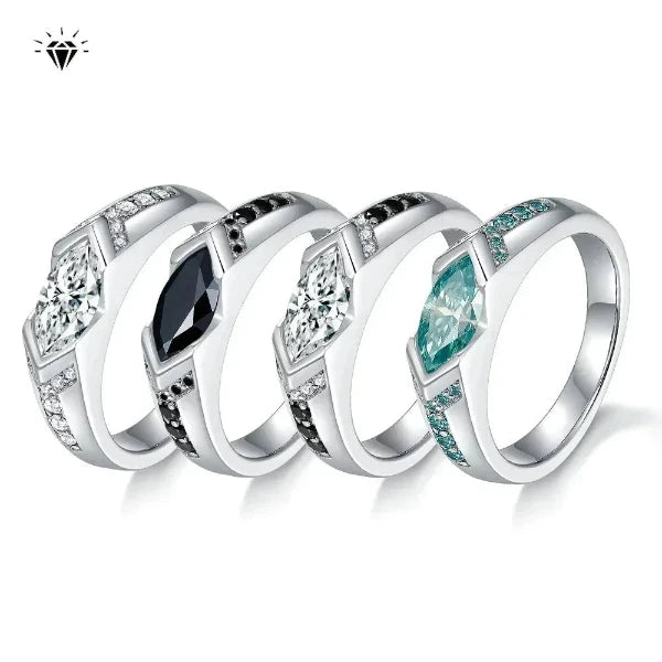 Perfect 5*10mm Real Marquise Cut Moissanite Rings for Men/Women 925 Sterling Silver Wedding Rings - Bama style