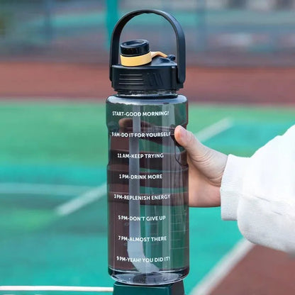 Sports Water Bottle Large Capacity 1.5L/2L/3L With Straw And Time Marker - Bama style